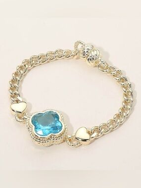 14K Gold Plated CZ Quatrefoil Stone Pointed Magnetic Bracelet